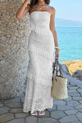 Solid Off Shoulder Bodycon Lace Maxi Dress