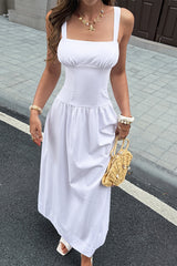 Square Neck A Line Sleeveless Flowy Long Dress