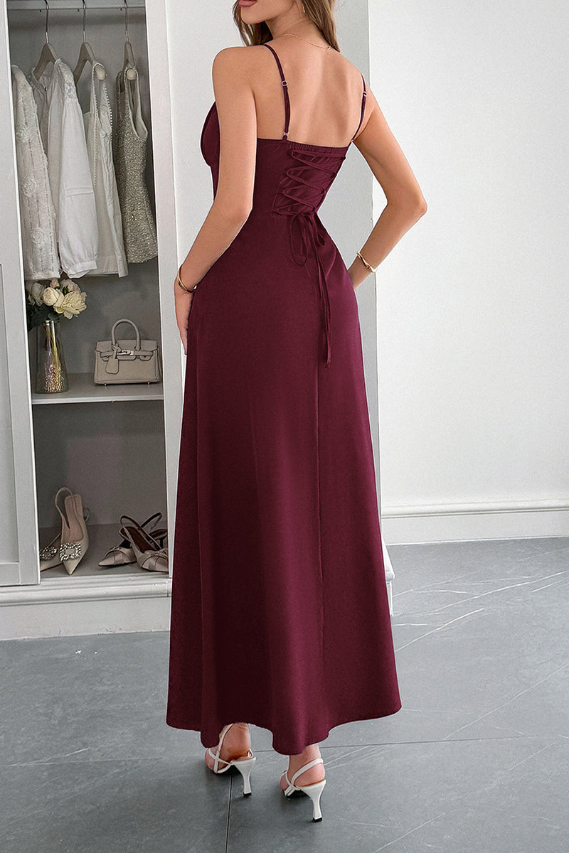 Solid Temperament Elegant Bohmia Halter Belt Dress