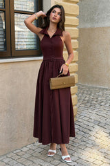 Collared Belt Sleeveless A Line Midi Dress