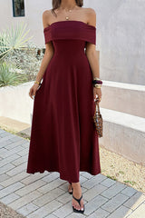 Off Shoulder Solid Backless Full Elegant Dress