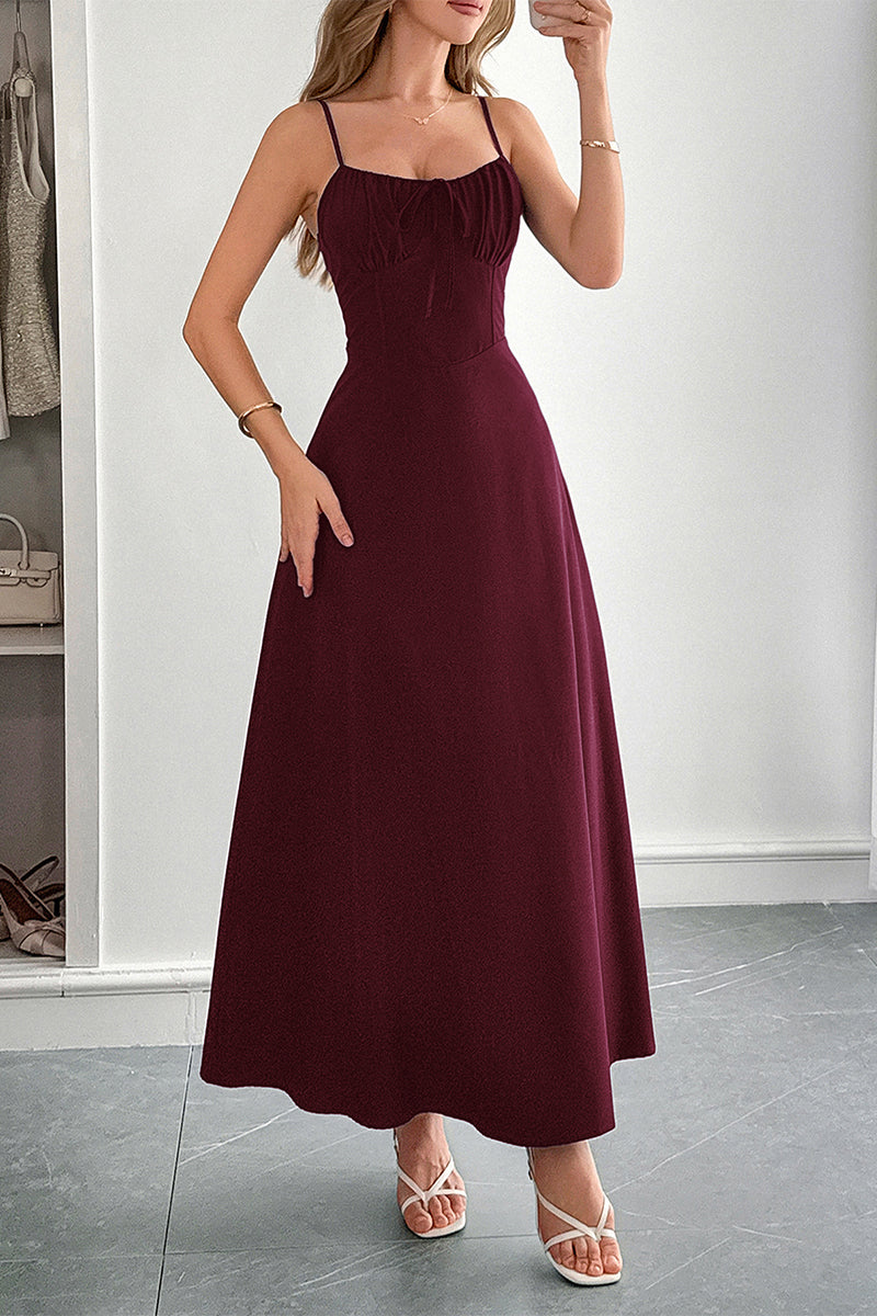 Solid Temperament Elegant Bohmia Halter Belt Dress