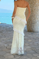 Solid Off Shoulder Bodycon Lace Maxi Dress