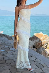 Solid Off Shoulder Bodycon Lace Maxi Dress