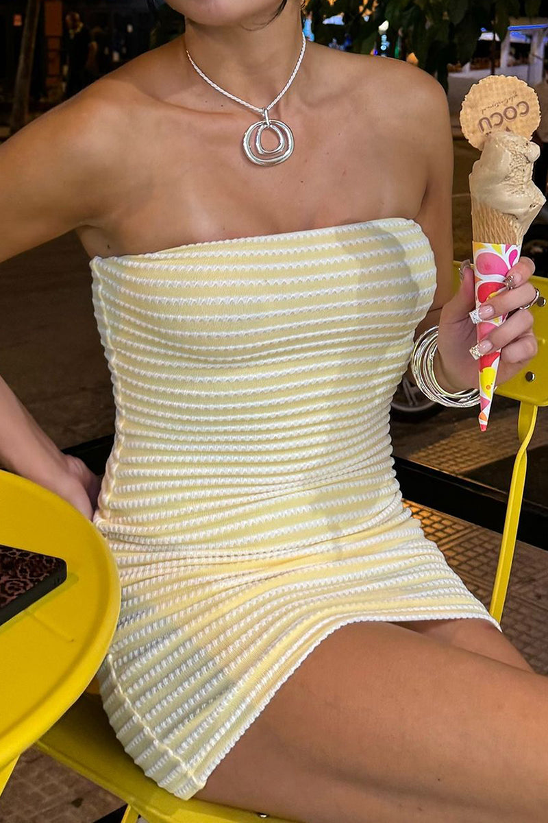 Striped Textured Strapless Fitted Mini Dress