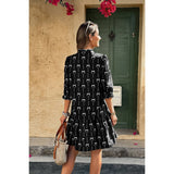 A Line Bow Ruffle V Neck Loose Fit Dress - MVTFASHION.COM