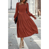 A Line Round Neck Ruffle Solid Dress - MVTFASHION.COM