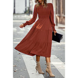 A Line Round Neck Ruffle Solid Dress - MVTFASHION.COM