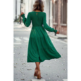 A Line Round Neck Ruffle Solid Dress - MVTFASHION.COM