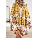 Allover Print Button Ruched Loose Fit Dress - MVTFASHION.COM