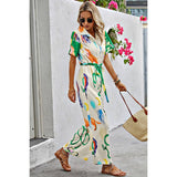 Allover Print Button Up Belt Jumpsuit - MVTFASHION.COM