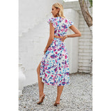 Allover Print Cross Elastic Cut Out Waist Dress - MVTFASHION.COM