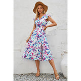 Allover Print Cross Elastic Cut Out Waist Dress - MVTFASHION.COM