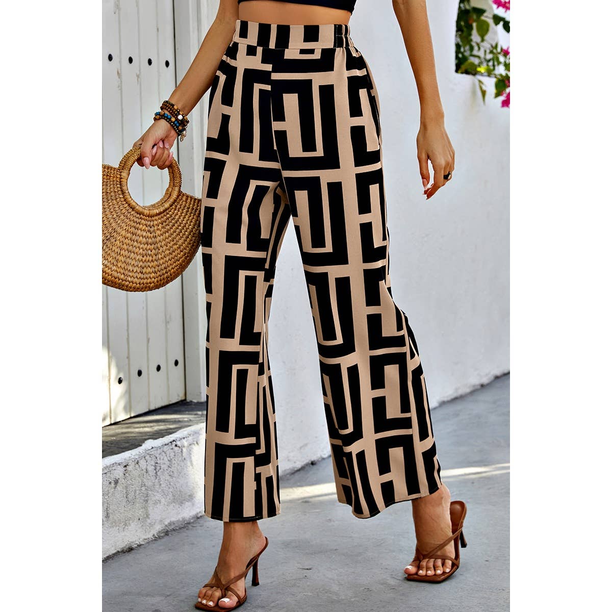 Allover Print Elastic Waist Band Fit Pant - MVTFASHION.COM