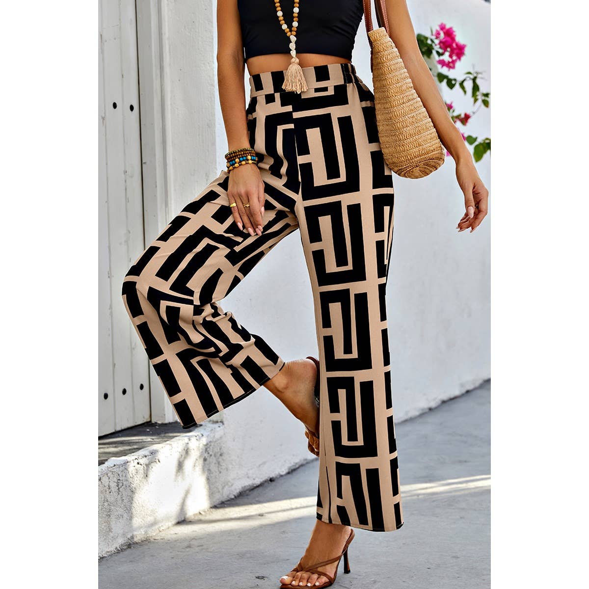 Allover Print Elastic Waist Band Fit Pant - MVTFASHION.COM