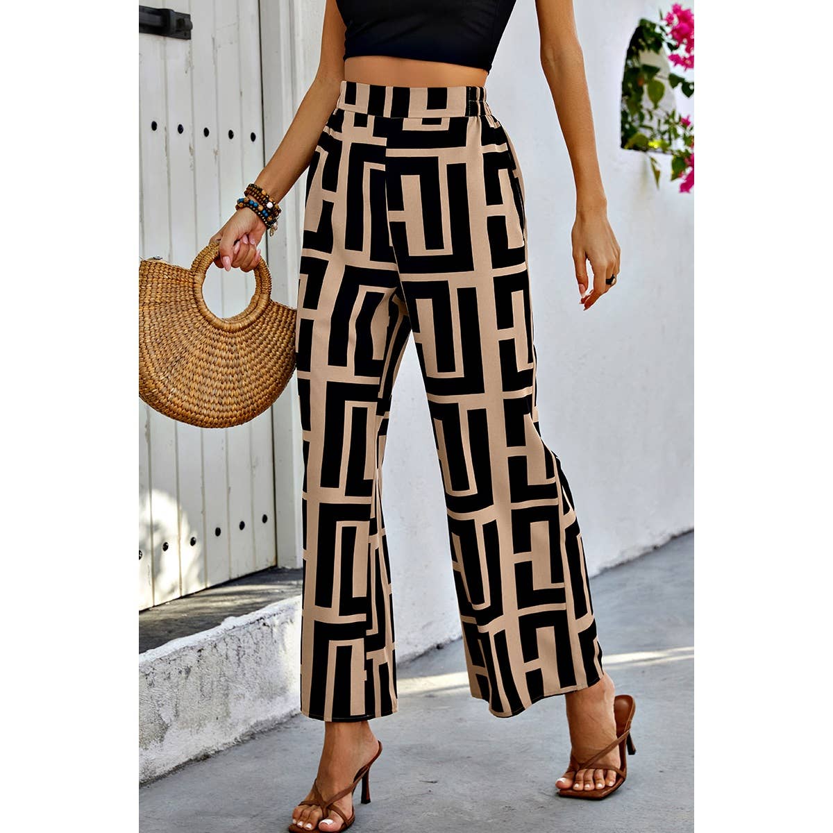 Allover Print Elastic Waist Band Fit Pant - MVTFASHION.COM