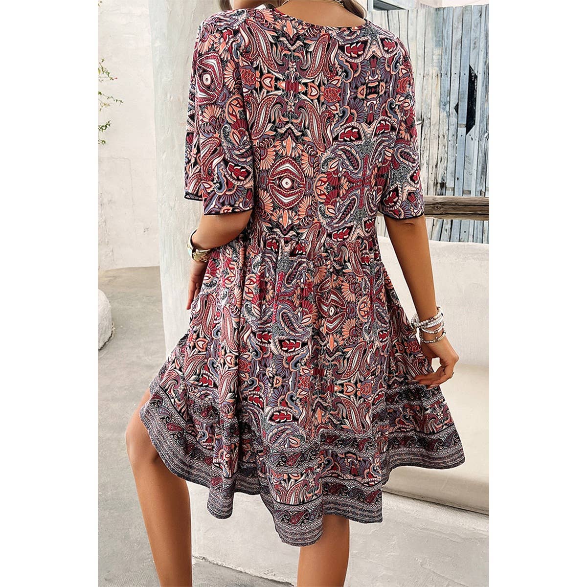 Allover Print Lace Tirm Loose A Line Dress - MVTFASHION.COM