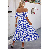 Allover Print Off Shoulder Ruched Ruffle Dress - MVTFASHION.COM