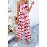 Allover Print One Shoulder Ruffle Belt Jumpsuit - MVTFASHION.COM