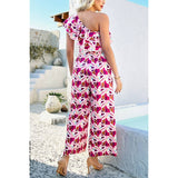 Allover Print One Shoulder Ruffle Belt Jumpsuit - MVTFASHION.COM