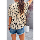 Allover Print Puff Sleeves Ruched Loose Blouse - MVTFASHION.COM