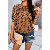 Allover Print Puff Sleeves Ruched Loose Blouse - MVTFASHION.COM