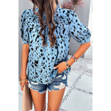 Allover Print Puff Sleeves Ruched Loose Blouse - MVTFASHION.COM