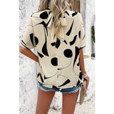 Allover Print Side Knot Short Sleeves Fit Blouse - MVTFASHION.COM