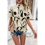 Allover Print Side Knot Short Sleeves Fit Blouse - MVTFASHION.COM