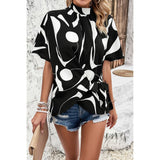 Allover Print Side Knot Short Sleeves Fit Blouse - MVTFASHION.COM