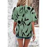 Allover Print Side Knot Short Sleeves Fit Blouse - MVTFASHION.COM