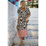 Allover Print Side Open Bat Sleeves Loose Dress - MVTFASHION.COM