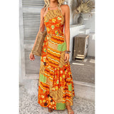 Allover Print Sleeveless Cross Back Cut Out Dress - MVTFASHION.COM