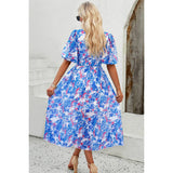 Allover Print V Neck Elastic Waist Lined Dress - MVTFASHION.COM