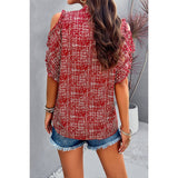 Allover Print V Neck Ruffle Open Sleeves Top - MVTFASHION.COM