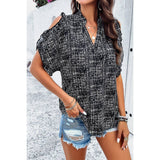 Allover Print V Neck Ruffle Open Sleeves Top - MVTFASHION.COM