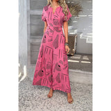 Allover Print V Neck Tie Waist Pockets Jumpsuit - MVTFASHION.COM
