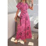 Allover Print V Neck Tie Waist Pockets Jumpsuit - MVTFASHION.COM