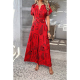 Allover Print V Neck Tie Waist Pockets Jumpsuit - MVTFASHION.COM