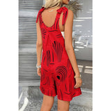 Allover Printed Tie Shoulder Pockets Romper - MVTFASHION.COM