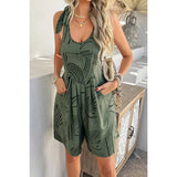 Allover Printed Tie Shoulder Pockets Romper - MVTFASHION.COM