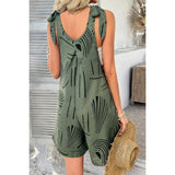 Allover Printed Tie Shoulder Pockets Romper - MVTFASHION.COM