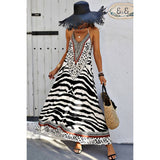Amimal Print Halter Deep V Ruffle Maxi Dress - MVTFASHION.COM