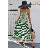 Amimal Print Halter Deep V Ruffle Maxi Dress - MVTFASHION.COM