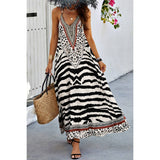 Amimal Print Halter Deep V Ruffle Maxi Dress - MVTFASHION.COM