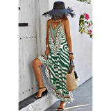 Amimal Print Halter Deep V Ruffle Maxi Dress - MVTFASHION.COM