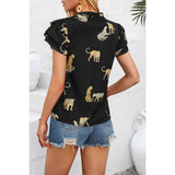 Animal Print Ruffle V Neck Loose Fit Blouse - MVTFASHION.COM