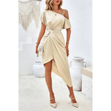 Asymmetric Hem Cross Fit Solid Dress - MVTFASHION.COM