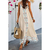 Asymmetric Hem Tassel Sleeveless Print Full Dress - MVTFASHION.COM