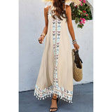 Asymmetric Hem Tassel Sleeveless Print Full Dress - MVTFASHION.COM